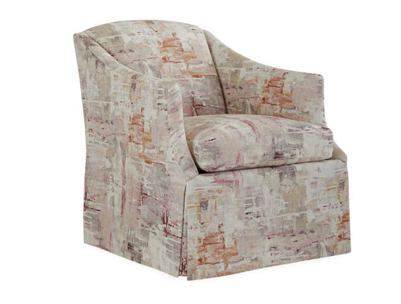 A multicolored fabric armchair and tapered wooden legs