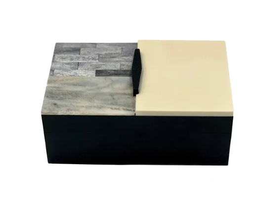 Black Resin Box, Ivory/Grey Lid