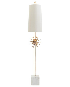 A minimalist table lamp with a clean design, featuring a white shade and a marble base. 