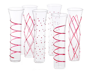 RAZZLE DAZZLE CHAMPAGNE FLUTES IN RED ACCENTS, S/6