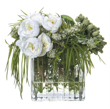 Queen Anne's, Ranun, Berry, and Grass in Glass Vase