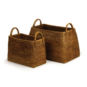 BURMA RATTAN NARROW MAGAZINE BASKETS, SET OF 2